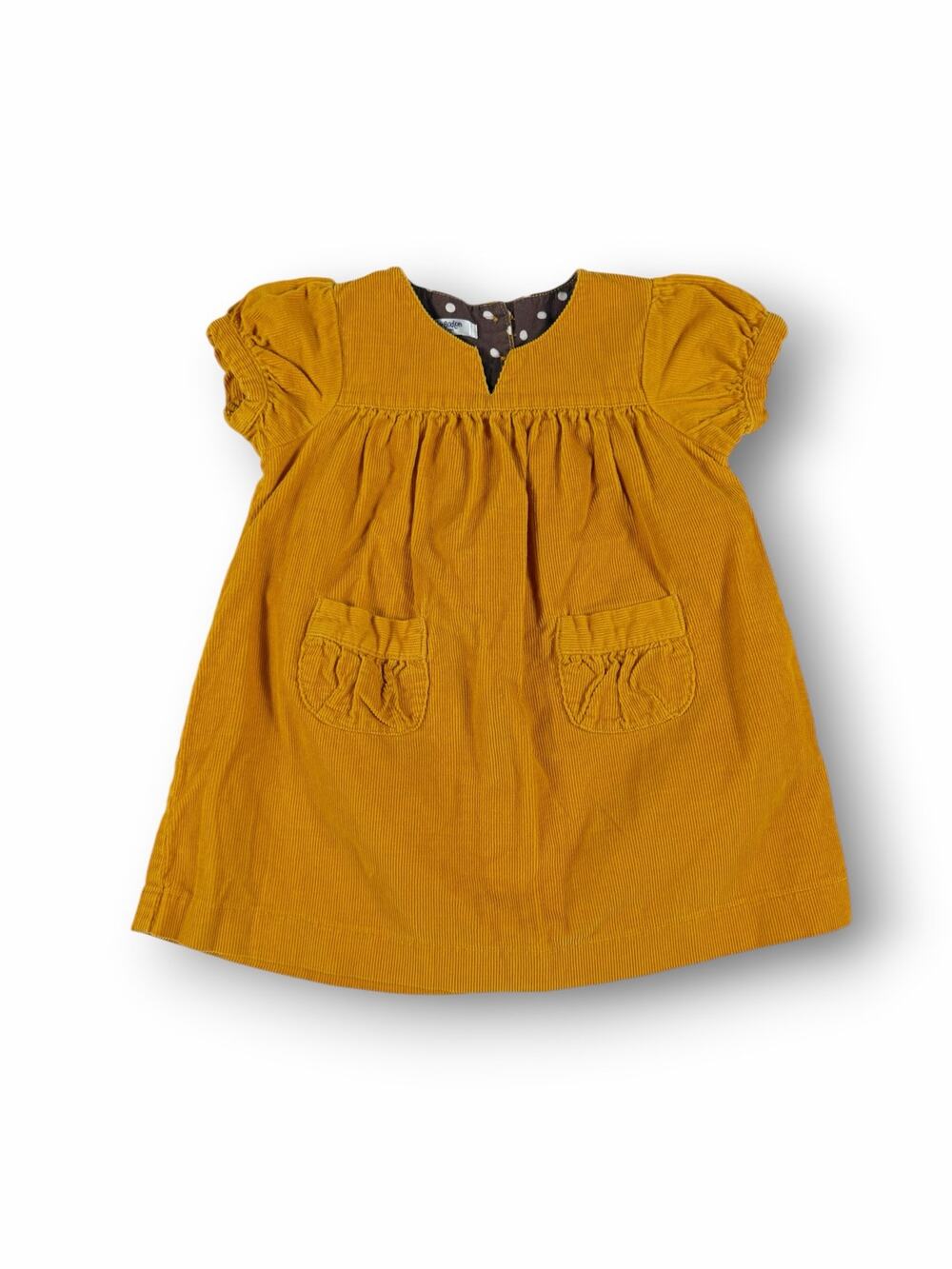 Mini Baby Boden Mustard Corduroy Pocket Dress Size 12–18 Months